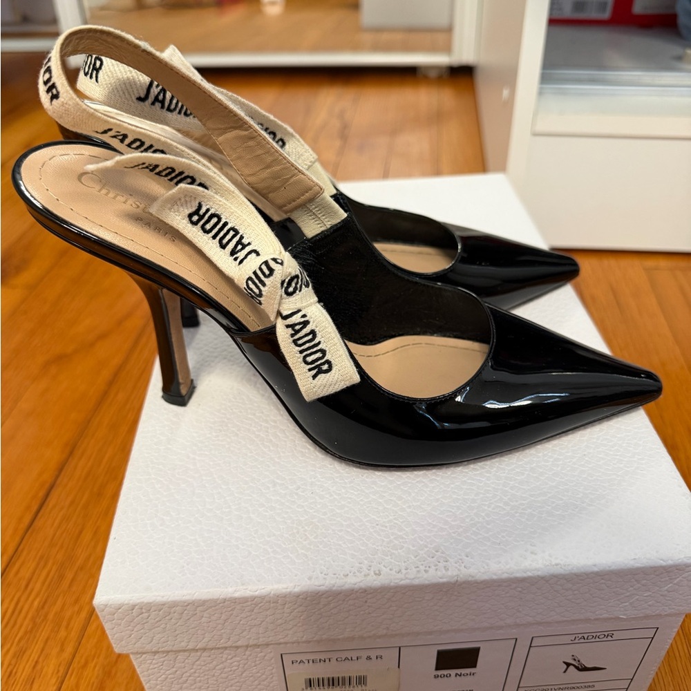 Dior Black Patent Leather Heels with Branded Straps